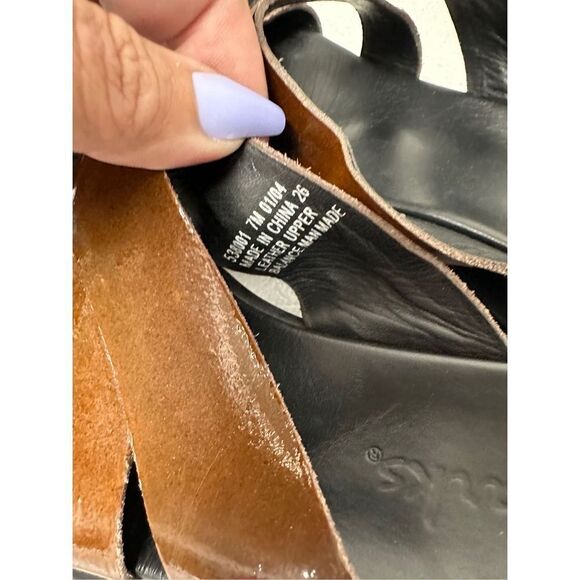 Clark’s Brown Patent Leather Criss Cross Slide Wedges - Picture 12 of 12